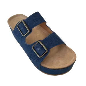 Blue Denim Sandals Heels Platform Rouge, Size 11