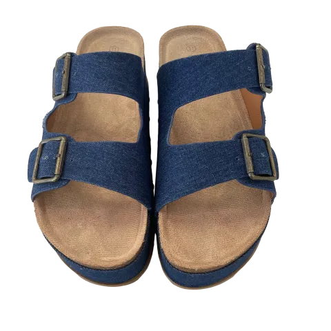 Blue Denim Sandals Heels Platform Rouge, Size 11
