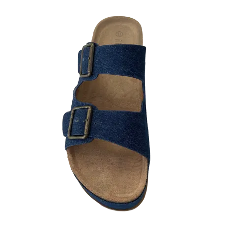 Blue Denim Sandals Heels Platform Rouge, Size 11