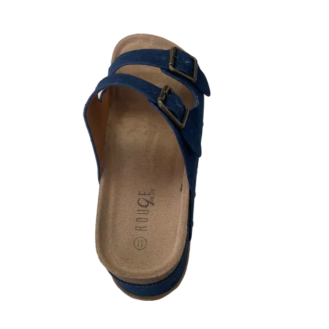 Blue Denim Sandals Heels Platform Rouge, Size 11