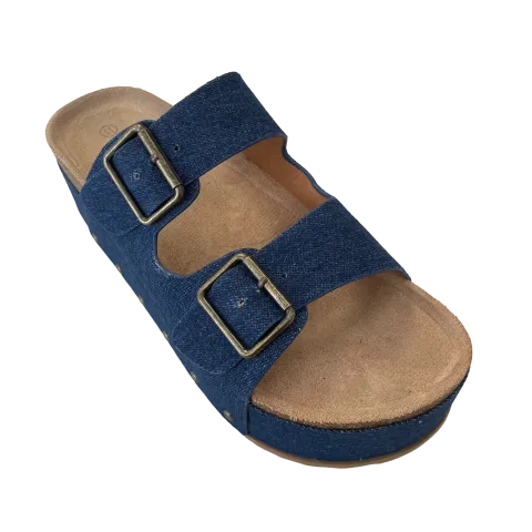 Blue Denim Sandals Heels Platform Rouge, Size 11