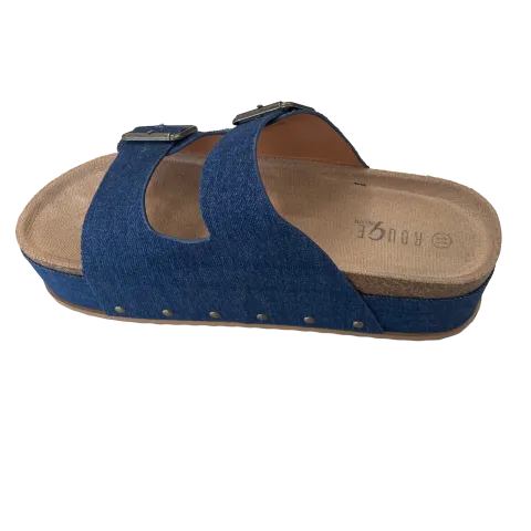 Blue Denim Sandals Heels Platform Rouge, Size 11