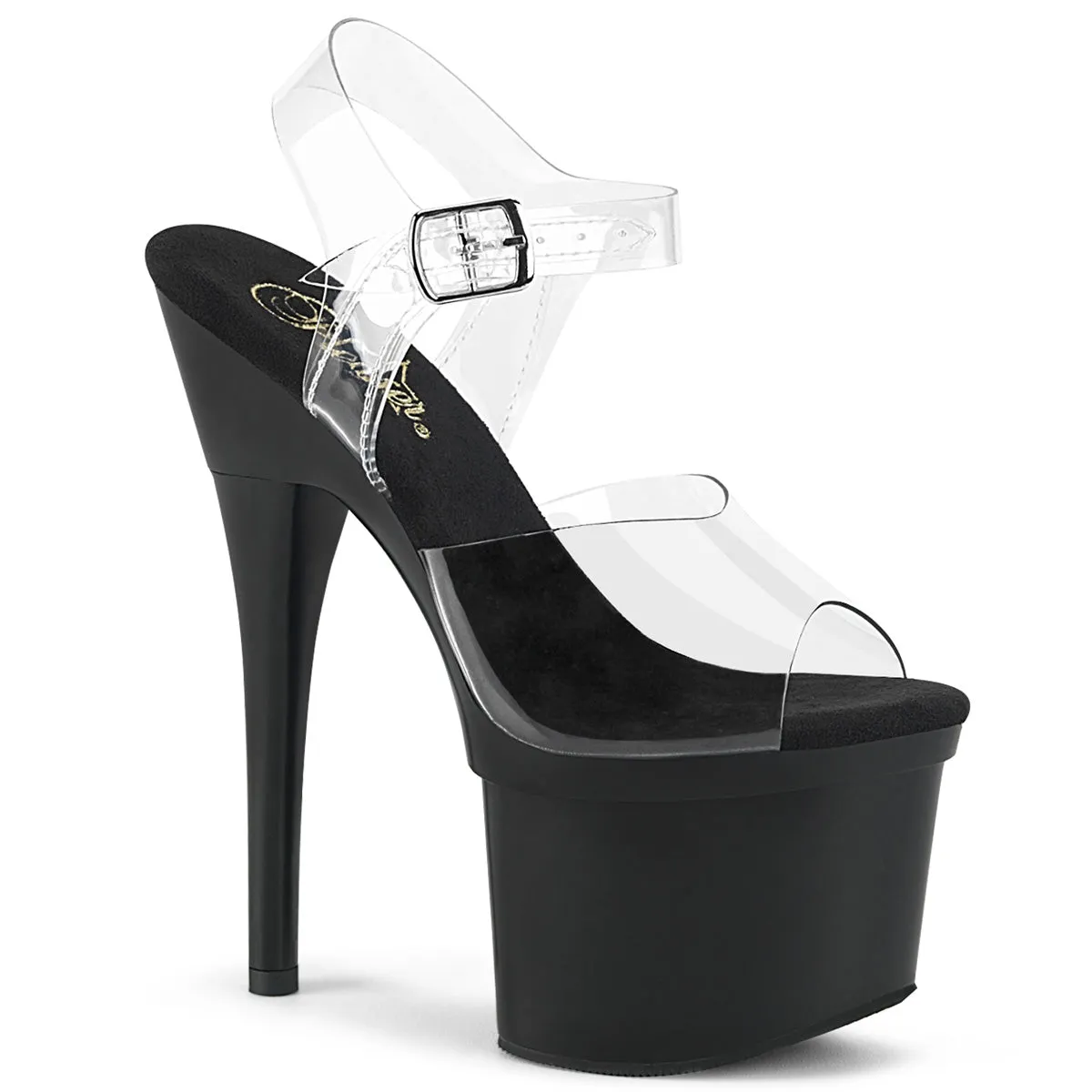 ESTEEM-708 Clear Upper Black 7 Inch Heel Pole Dancing Shoe Clearance Sale