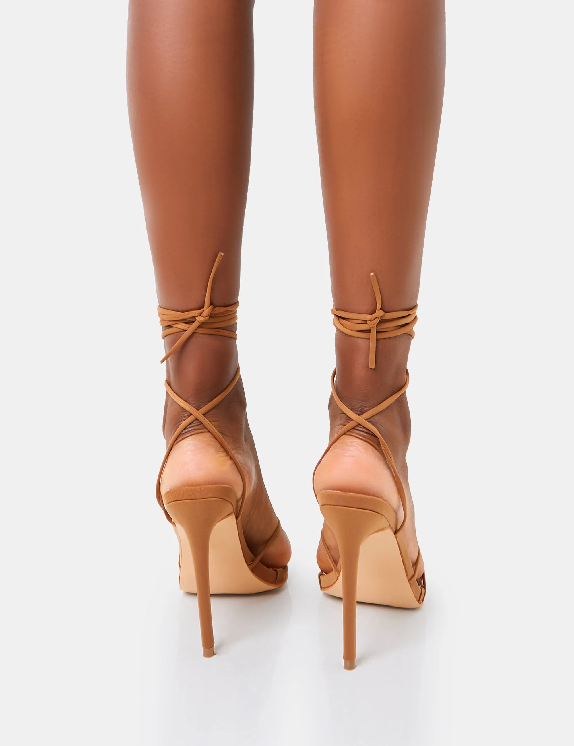 Isobel Tan Pu Lace Up Strappy Barely There Pointed Court High Heels