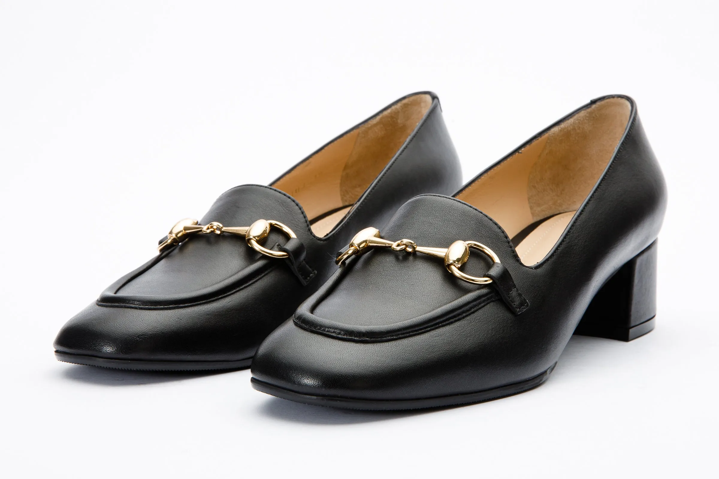 The Delhi Black Leather Block Heel Pump Women Shoe