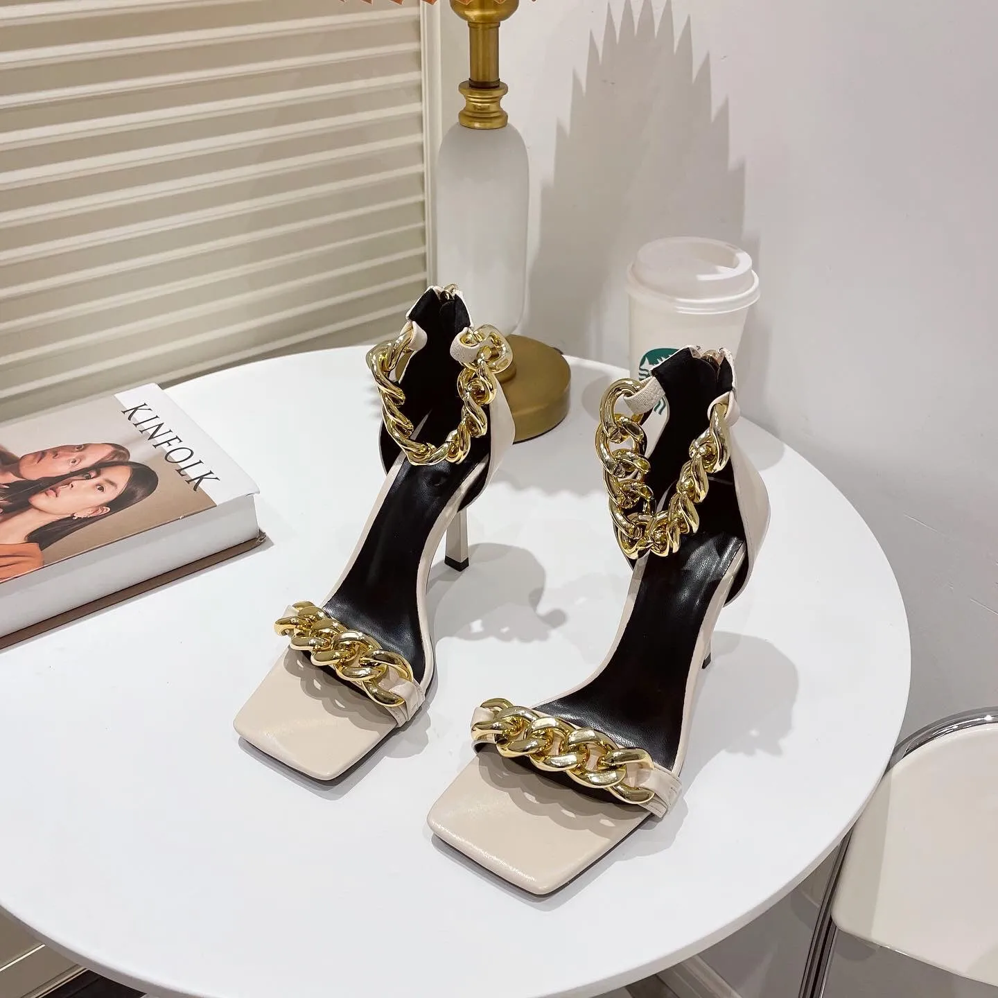Unique Metal Chain Stylish Heels